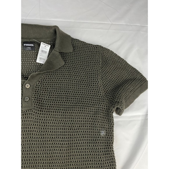 RSQ Mens XL Olive Green Textured Knit Short Sleeve Sweater Polo Shirt - Picture 1 of 8